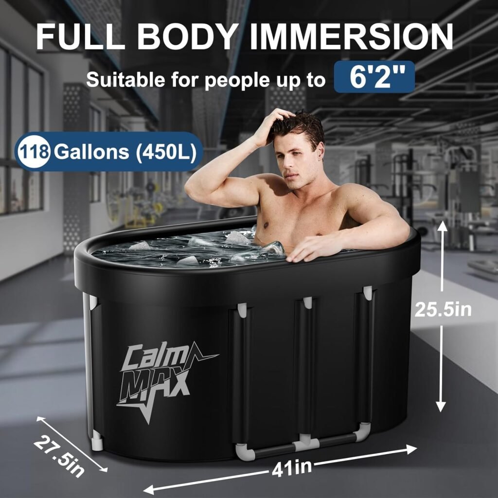 CalmMax Oval Ice Bath Tub with Cover for Athletes XL Portable Cold Plunge Tub - 118 Gal Capacity for Cold Water Therapy Ice Baths at Home Outdoor Gym