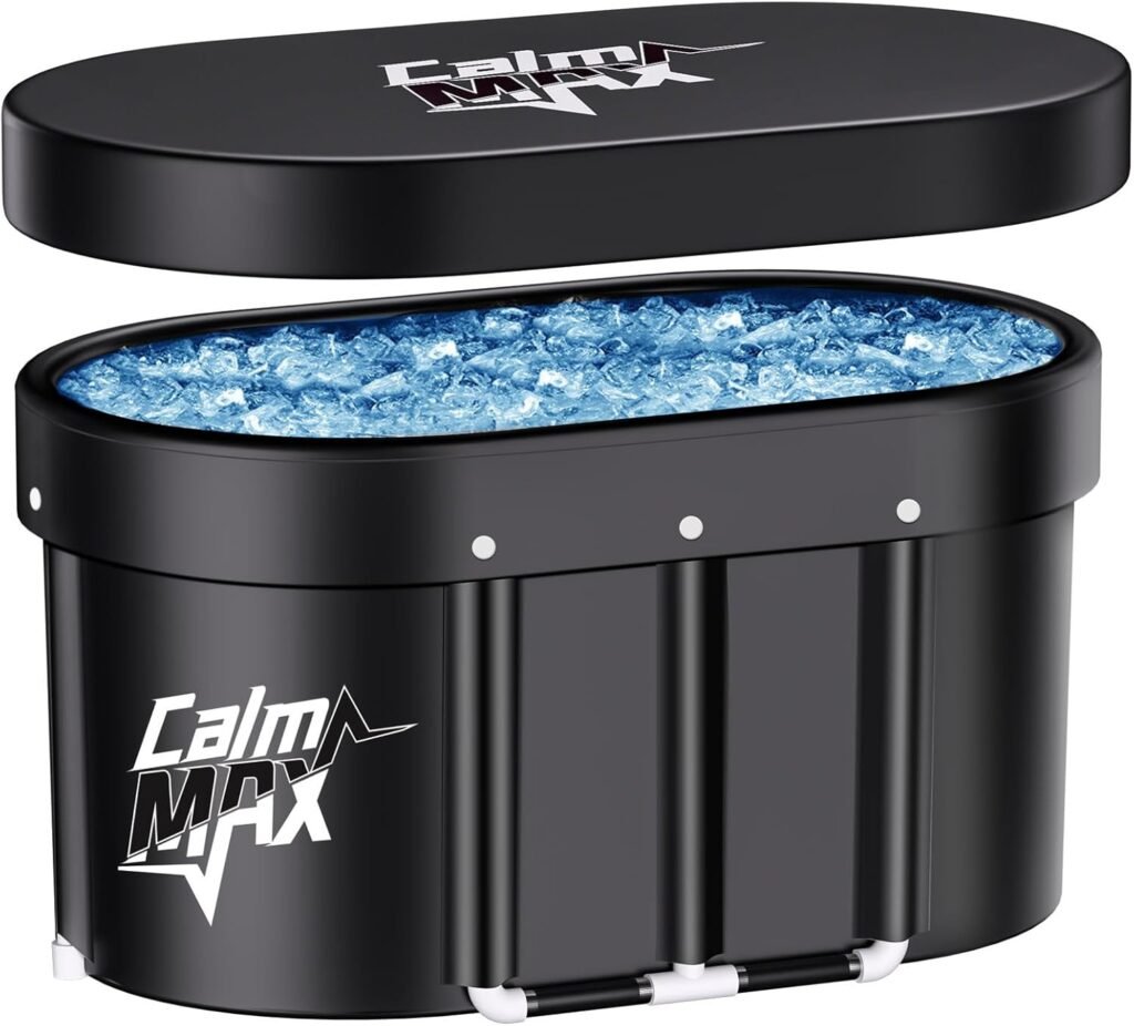 CalmMax Oval Ice Bath Tub with Cover for Athletes XL Portable Cold Plunge Tub - 118 Gal Capacity for Cold Water Therapy Ice Baths at Home Outdoor Gym