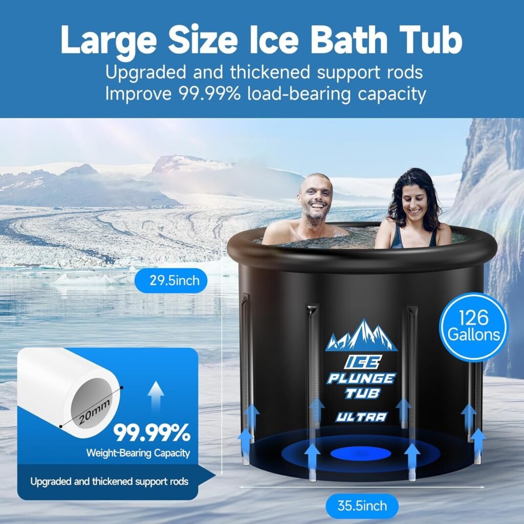 Cold Plunge Tub - XXL Size 126 Gallons Ice Bath Tub, Multiple Layered Portable Ice Bath Plunge with Cover, Suitable for Indoor Gardens Gyms Arena Cold Water Therapy Training Athletes Recovery