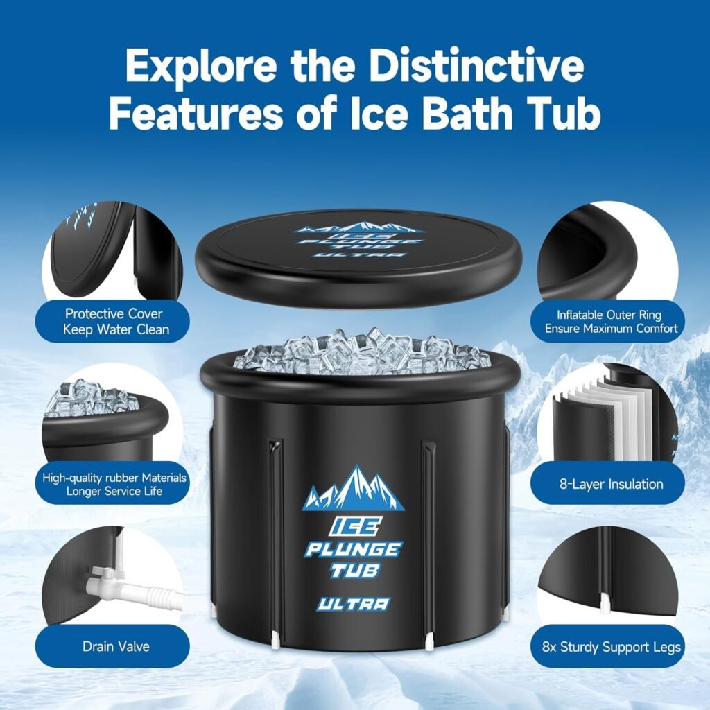 Cold Plunge Tub - XXL Size 126 Gallons Ice Bath Tub, Multiple Layered Portable Ice Bath Plunge with Cover, Suitable for Indoor Gardens Gyms Arena Cold Water Therapy Training Athletes Recovery