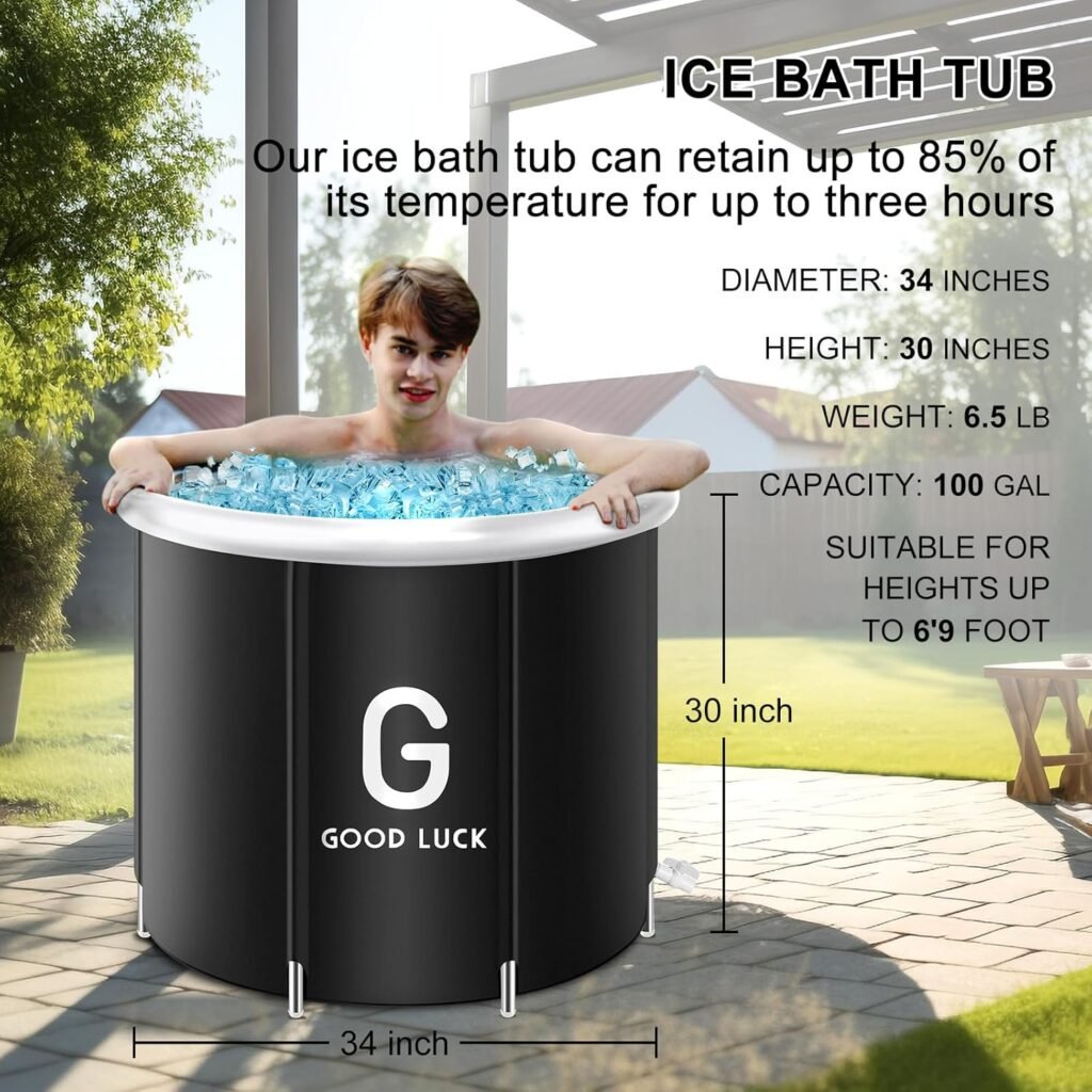 Ice Bath Tub for Athletes, Extra Large Cold Plunge Tub with Cover, Cold Tub for Cold Water Therapy Recovery, Ice Baths at Home Outdoor Post-workout Recovery, QEGNOBOK 34 Ice Bath Tub for Adults