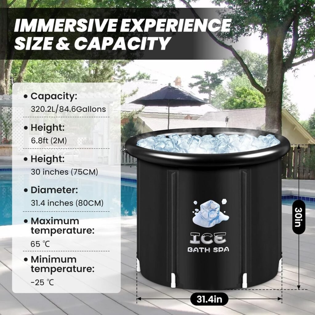 Ice Bath Tub with Lid - 320L Portable Outdoor Cold Plunge Pool for Cold Water Therapy  Sports - Black