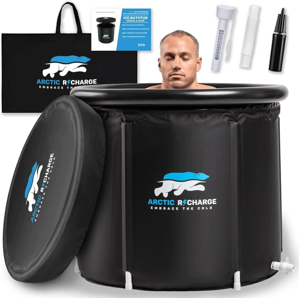 Portable Ice Bath Tub for Adults Reinforced Leak-Resistant Ice Pod Cold Plunge, 85 Gallon Inflatable Ice Bath Cold Water Plunge Tub for Recovery with Lid, Thermometer  Carry Bag