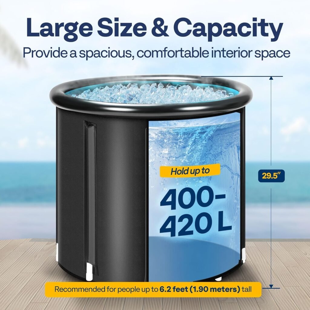 VIVOHOME Ice Bath Tub for Athletes and Fitness Lovers, Dia 33.5 inch Portable Cold Plunge Bathtub for Adult Recovery Therapy, Anti-Leak Freestanding Tub with Lid Cover for Outdoor Indoor, 110 Gallons