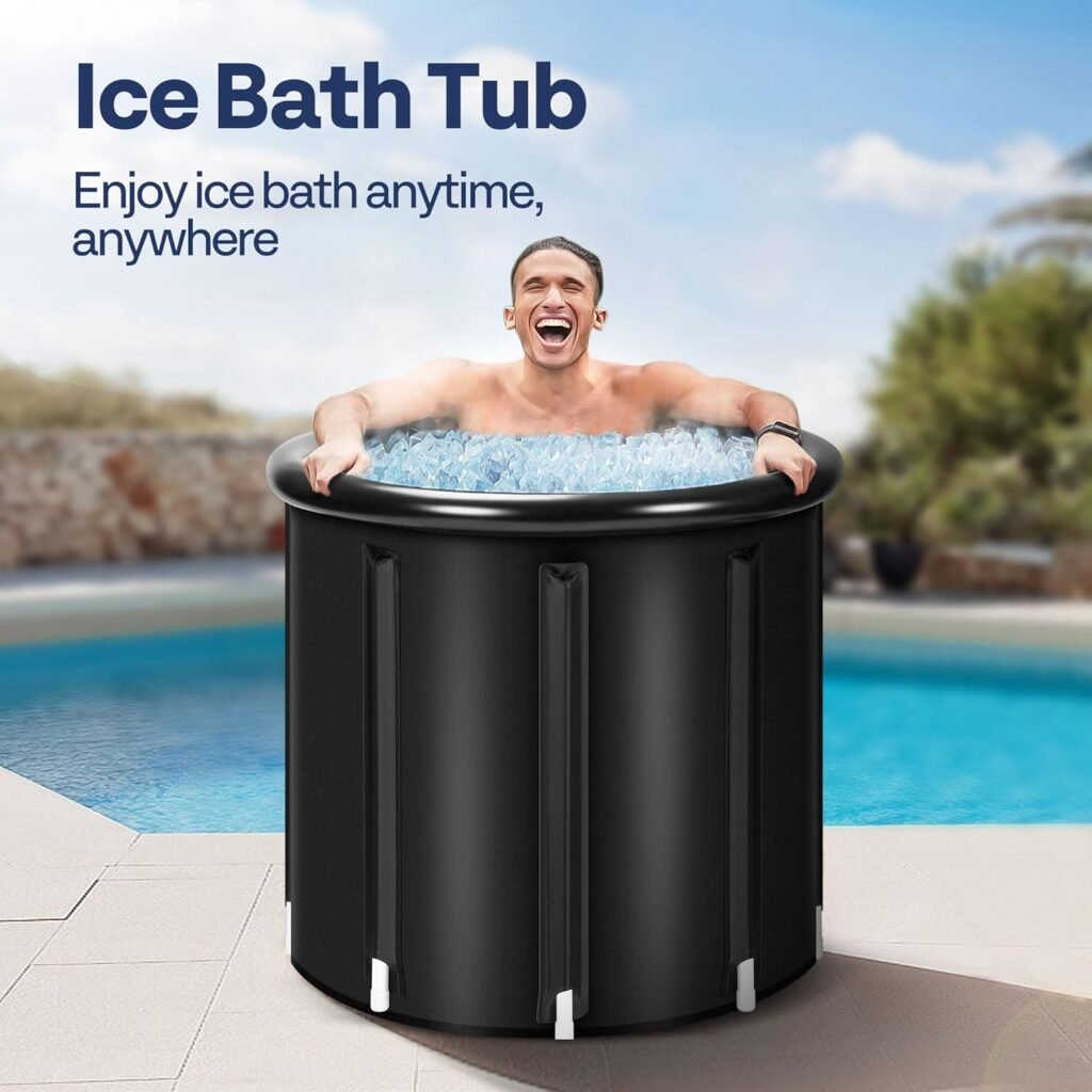 VIVOHOME Ice Bath Tub for Athletes and Fitness Lovers, Dia 33.5 inch Portable Cold Plunge Bathtub for Adult Recovery Therapy, Anti-Leak Freestanding Tub with Lid Cover for Outdoor Indoor, 110 Gallons